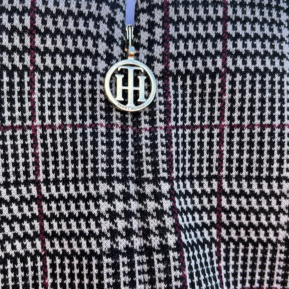 Tommy Hilfiger Glen Plaid Flutter Sleeve Sheath Dress. Black & White w/Burgundy - Picture 6 of 8